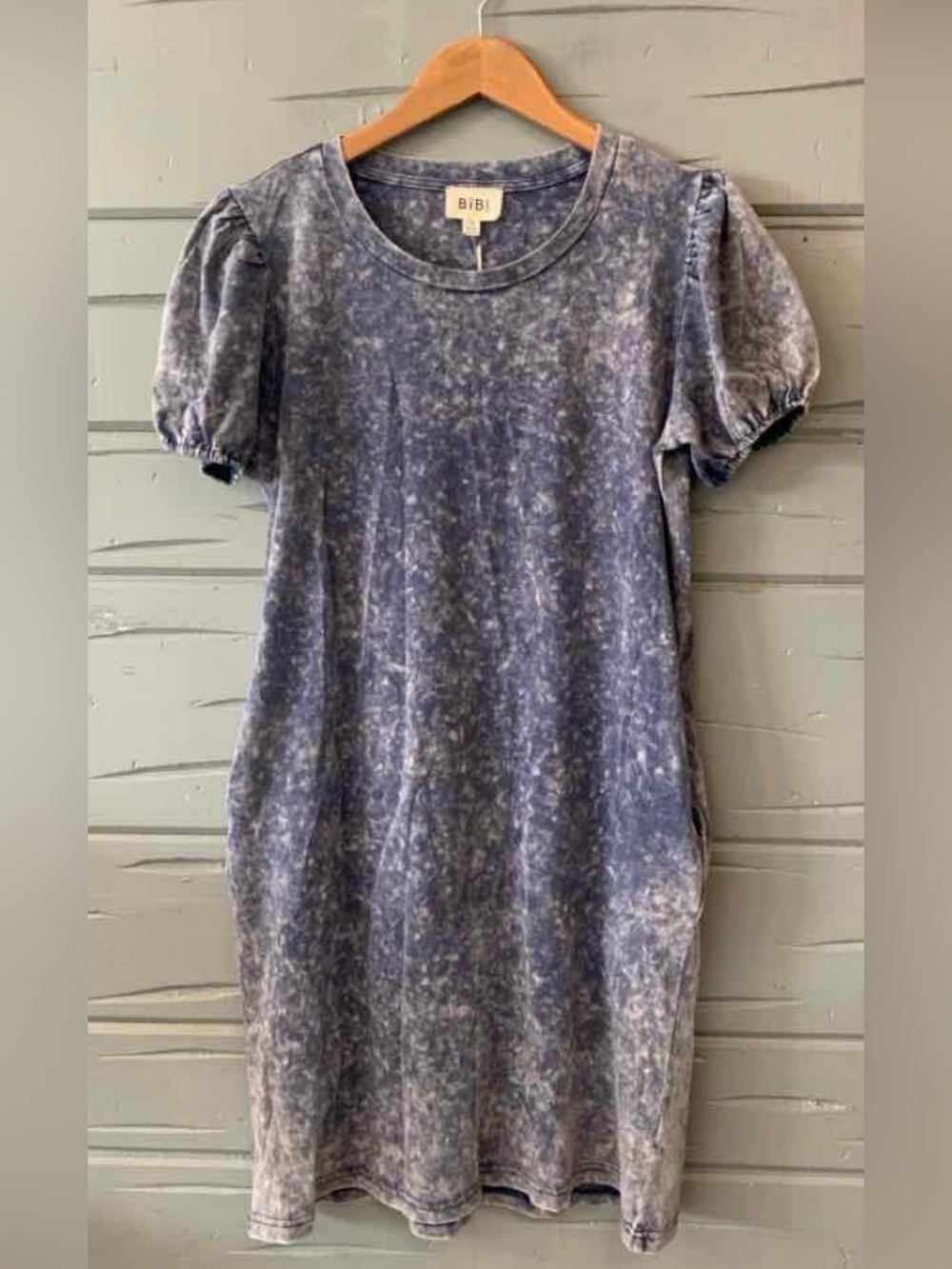 BiBi dress tee material acid wash blue midi size XL